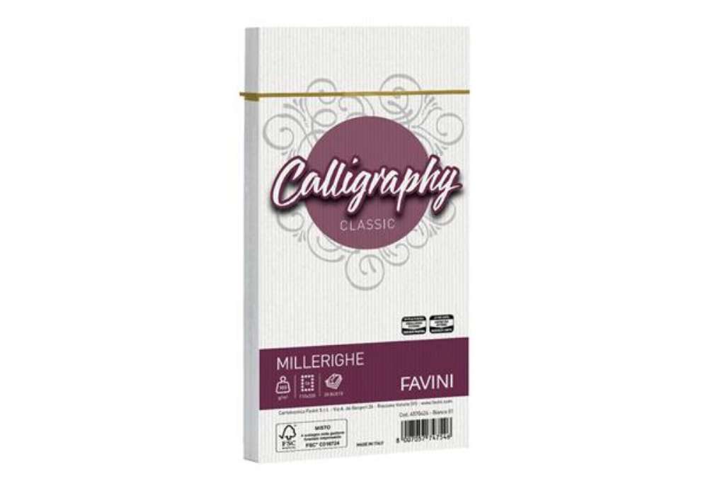 Immagine di Busta Calligraphy Millerighe - 110 x 220 mm - 100 gr - bianco 01 - Favini - conf. 25 pezzi