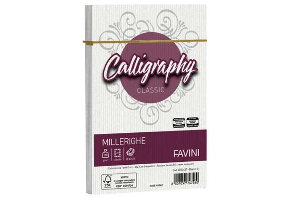 Immagine di Busta Calligraphy Millerighe - 120 x 180 mm - 100 gr - bianco 01 - Favini - conf. 25 pezzi