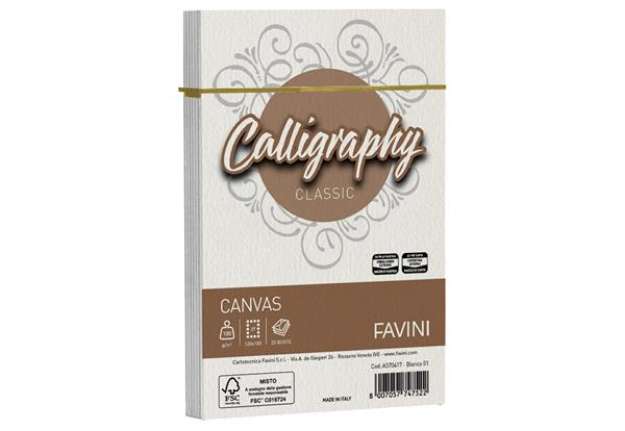 Immagine di Busta Calligraphy Canvas - 120 x 180 mm - 100 gr - bianco 01 - Favini - conf. 25 pezzi
