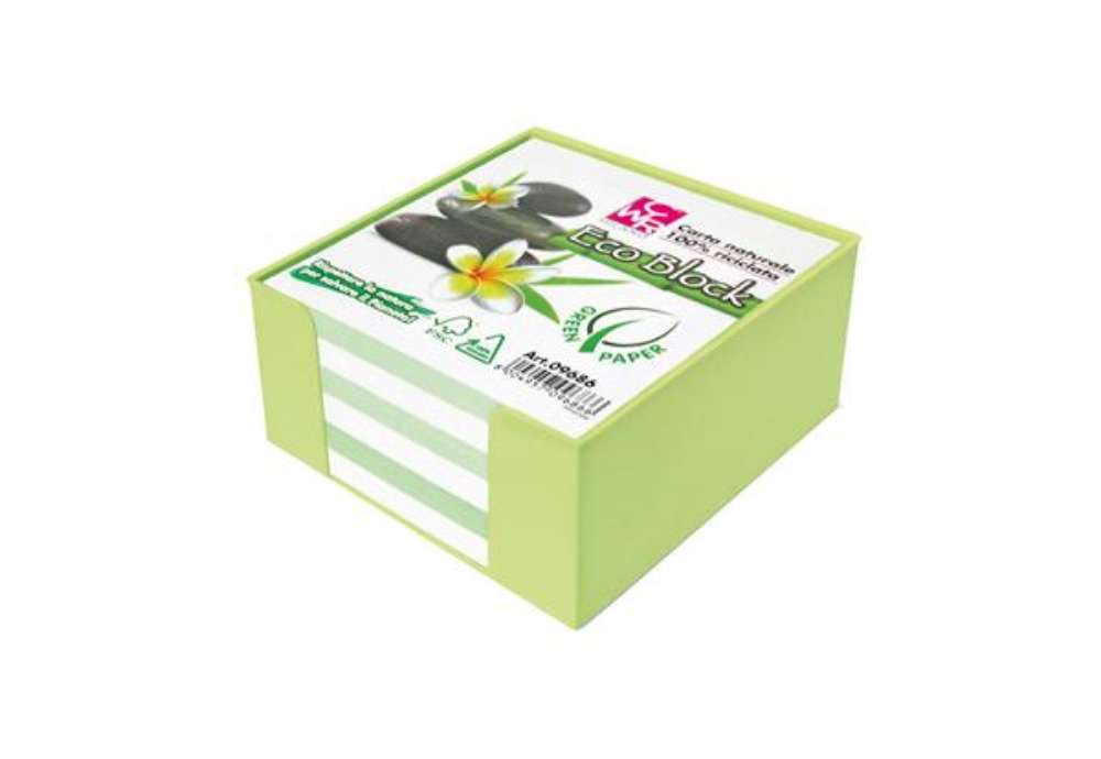 Immagine di Contenitore in plastica con foglietti - bianco - 10 x 10 x 5cm - carta riciclata 100% - IKona+