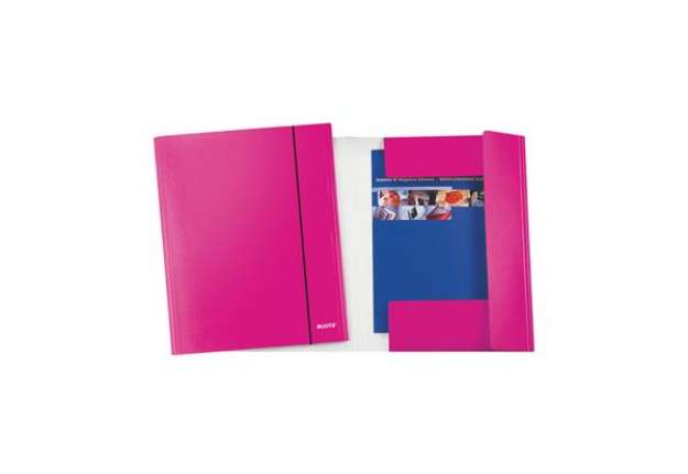 Immagine di Cartella con elastico WOW - cartoncino plastificato - 3 lembi - fucsia metal - Leitz