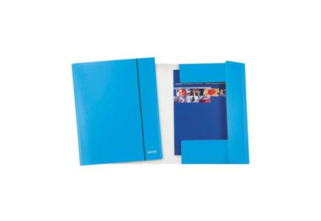 Immagine di Cartella con elastico WOW - cartoncino plastificato - 3 lembi - 25x35 cm - azzurro metal - Leitz