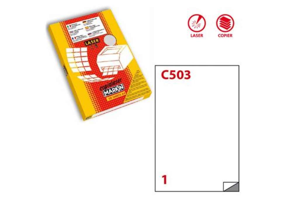 Immagine di Etichette adesive C/503 - in poliestere - permanenti - 210 x 297 mm - 1 et/fg - 50 fogli - trasparen