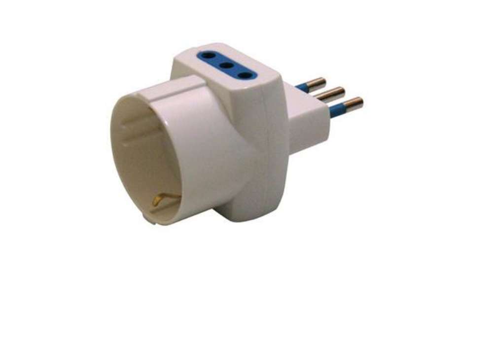 Immagine di Adattatore triplo con spina 2P+T 10A - 2 prese 10A + 1 Schuko - MKC