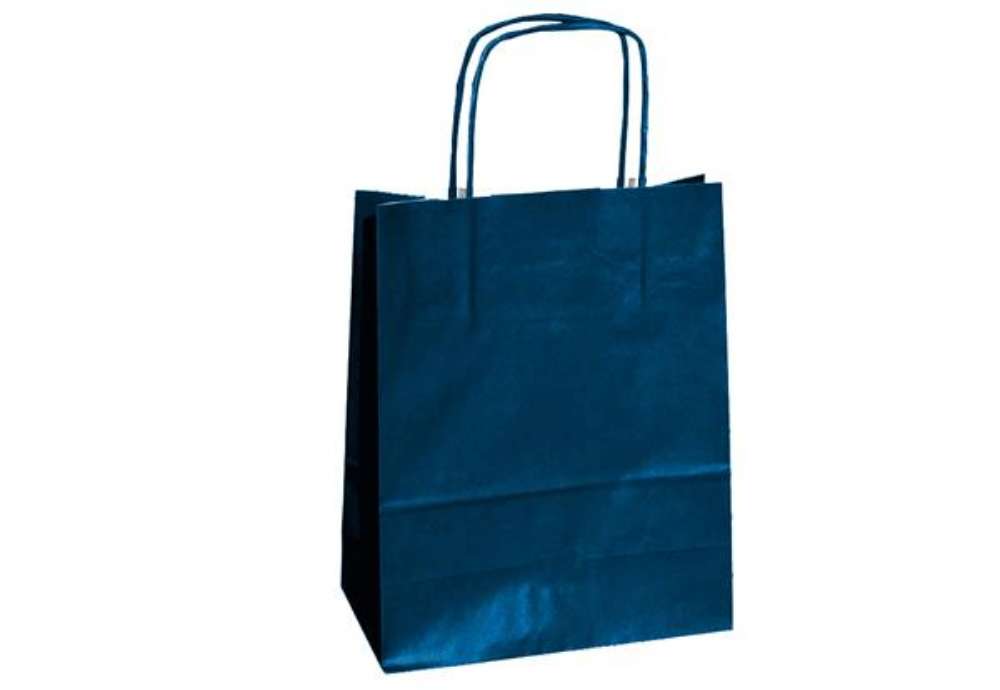 Immagine di Shopper Twisted - maniglie cordino - 36 x 12 x 41 cm - carta kraft - blu - Mainetti Bags - conf. 25