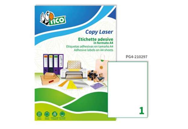 Immagine di Etichette adesive PG4 - in carta - laser - permanenti - 210 x 297 mm - 1 et/fg - 100 fogli - bianco