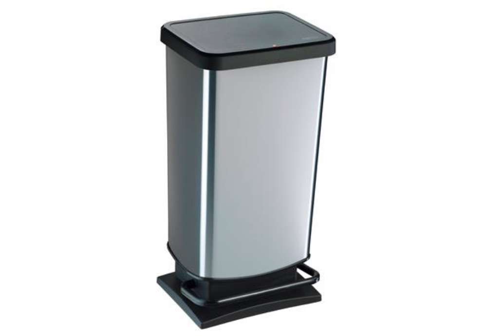 Immagine di Pattumiera a pedale Paso - 35x26x68 cm - 40 L - PPL metallizzato - nero/argento - Rotho
