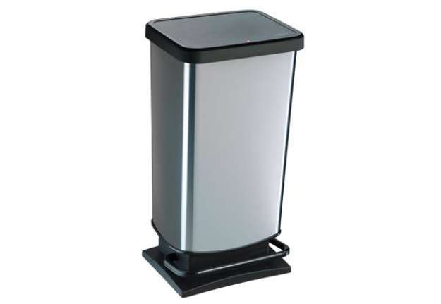 Immagine di Pattumiera a pedale Paso - 35x26x68 cm - 40 L - PPL metallizzato - nero/argento - Rotho