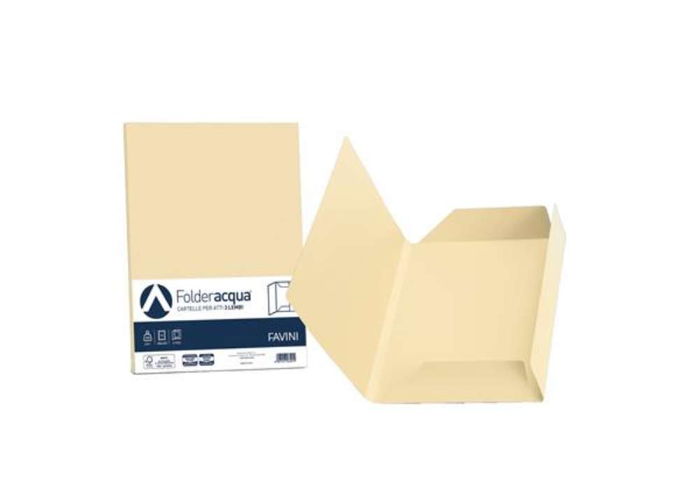 Immagine di Cartellina 3 lembi Acqua - 200 gr - A4 - cartoncino bristol - camoscio - Favini - conf. 25 pezzi