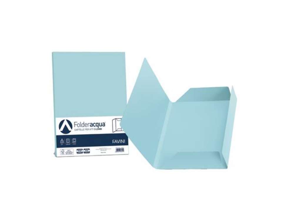 Immagine di Cartellina 3 lembi Acqua - 200 gr - A4 - cartoncino bristol - celeste - Favini - conf. 25 pezzi