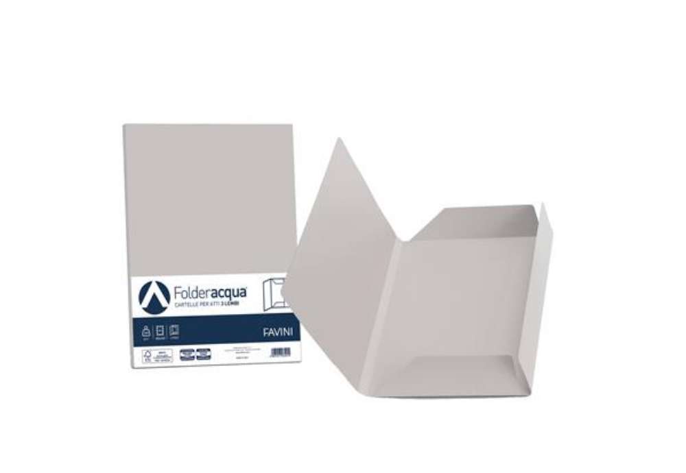 Immagine di Cartellina 3 lembi Acqua - 200 gr - A4 - cartoncino bristol - ghiaccio - Favini - conf. 25 pezzi