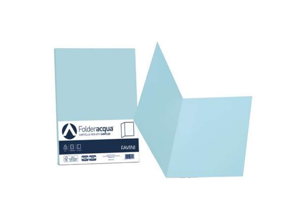 Immagine di Cartellina semplice Acqua - 200 gr - A4 - celeste - cartoncino bristol - Favini - conf. 50 pezzi