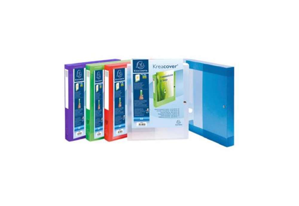 Immagine di Cartella 3 lembi con bottone Kreacover - A4 - dorso 4 cm - PP - colori assortiti - Exacompta