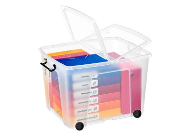 Immagine di Contenitore multiuso Strata con coperchio e ruote - 58x48x41 cm - PPL - trasparente - 75 L - Cep