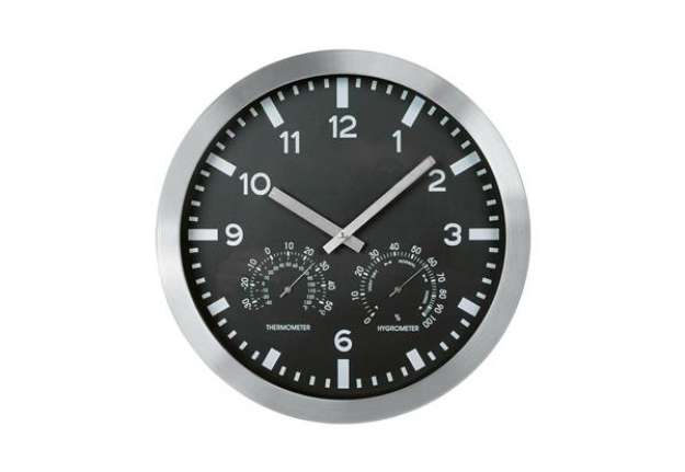 Immagine di Orologio da parete Weather Station 3218 - tripla funzione - diametro 30 cm - nero - Lebez