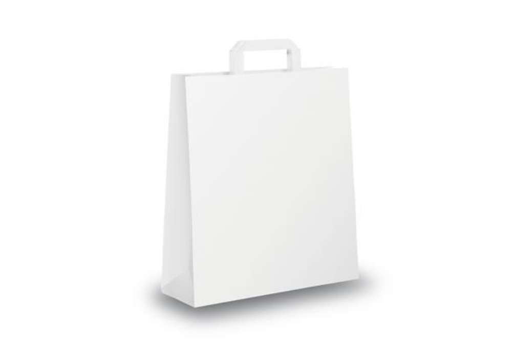 Immagine di Shopper - maniglia piattina - 22 x 10 x 29 cm - carta kraft - bianco - Mainetti Bags - conf. 350 pez