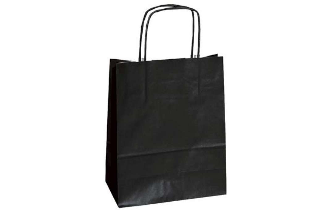 Immagine di Shopper Twisted - maniglie cordino - 22 x 10 x 29 cm - carta kraft - nero - Mainetti Bags - conf. 25