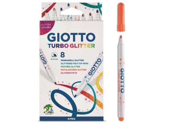 Immagine di Pennarelli Turbo Glitter - punta 2,8mm - colori assortiti - Giotto - astuccio 8 pezzi