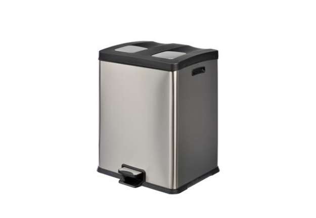 Immagine di Pattumiera a pedale Multiflux - 49,5 × 45,9 × 63,6 cm - 2 secchi da 30 L ciascuno - inox - Medial