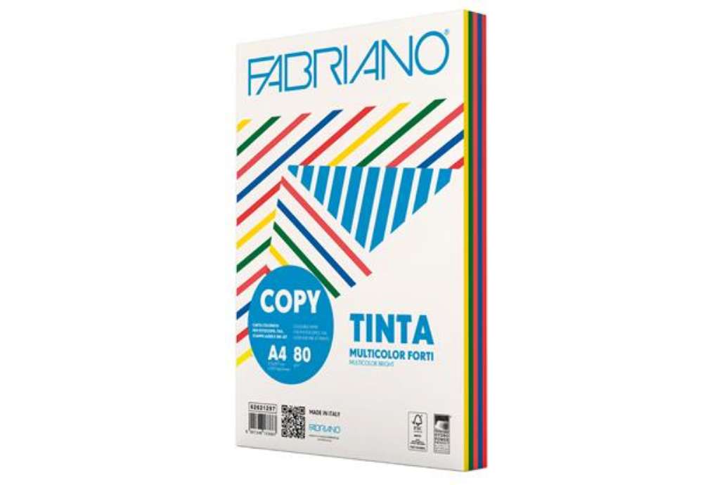 Immagine di Carta Fabriano Colore - A4 - 80 gr - mix 5 colori forti - Fabriano - conf. 250 fogli
