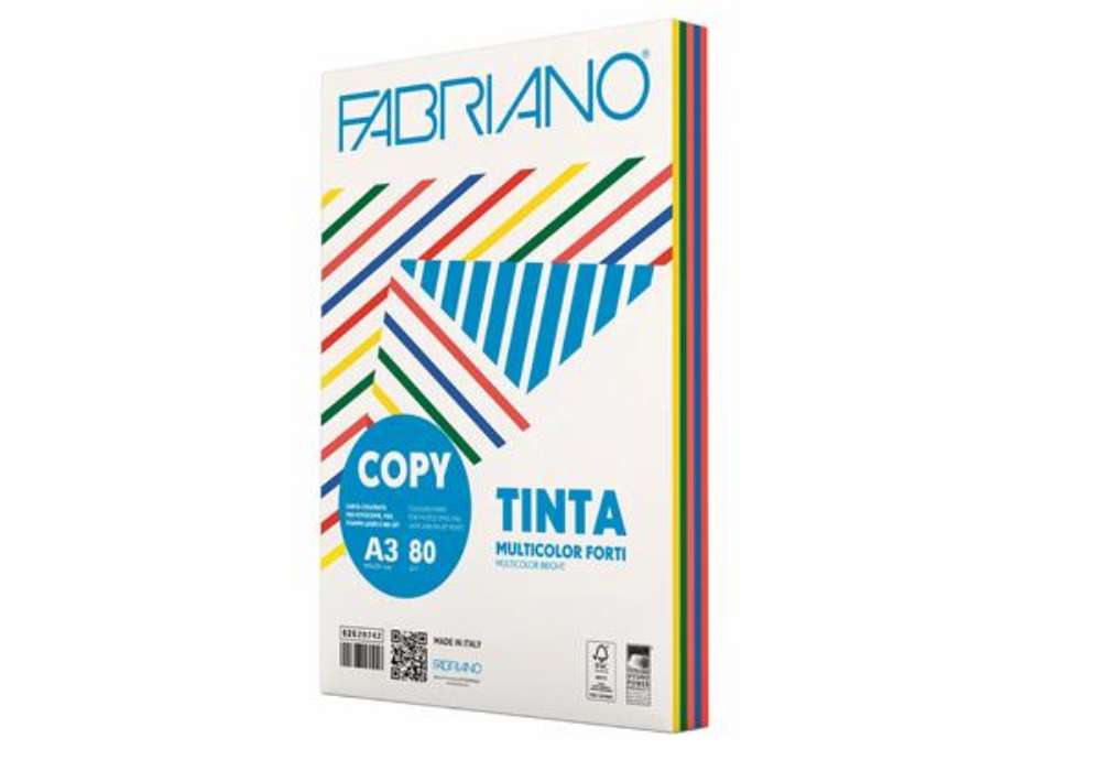 Immagine di Carta Fabriano Colore - A3 - 80 gr - mix 5 colori forti - Fabriano - conf. 250 fogli