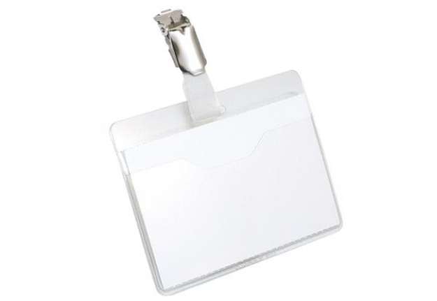 Immagine di Portanome a tasca aperta - clip in metallo - 6 x 9 cm - trasparente - Durable - conf. 25 pezzi