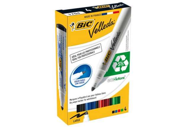 Immagine di Marcatori Whiteboard Marker Velleda 1701 Recycled Bic - punta tonda 1,5mm - astuccio 4 colori  - Bic