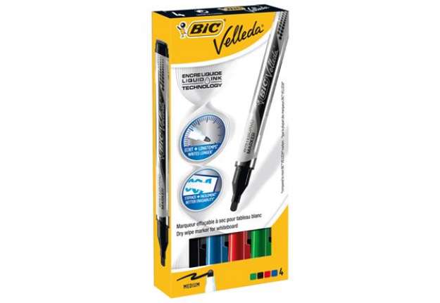 Immagine di Marcatori Whiteboard Marker Velleda liquid Ink - punta tonda 2,2mm - astuccio 4 colori  - Bic