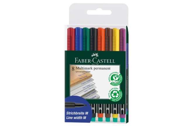 Immagine di Pennarello Multimark universale permanente con gomma - punta media 1,0mm - astuccio 8 colori - Faber