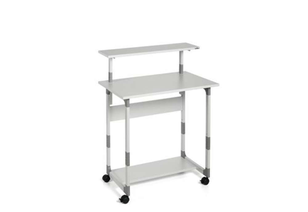 Immagine di Pc Workstation System 80 VH - con ruote - 3 ripiani - 80 x 56,4 x 92/122 cm - grigio - Durable