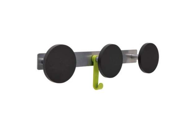 Immagine di Appendiabiti da muro - 3 posti - 45 x 7 x 9 cm - nero/acciaio - Alba