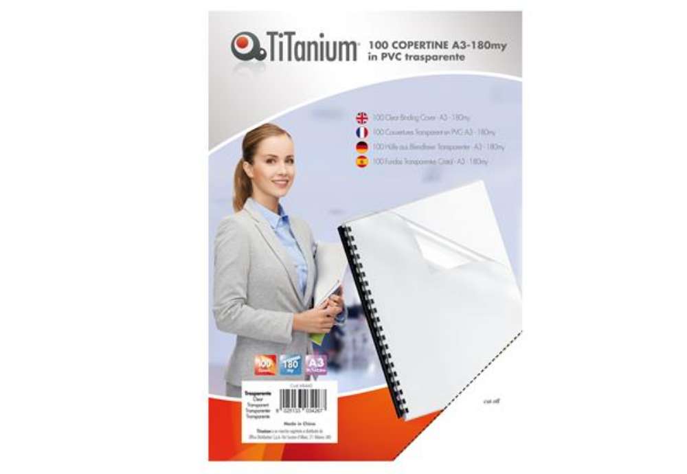 Immagine di Copertine rilegatura - A3 - 180 micron - PVC - neutro trasparente - Titanium - scatola 100 pezzi
