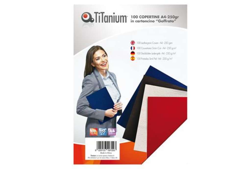 Immagine di Copertine rilegatura - A4 - 250 gr - cartoncino goffrato - bianco - Titanium - scatola 100 pezzi