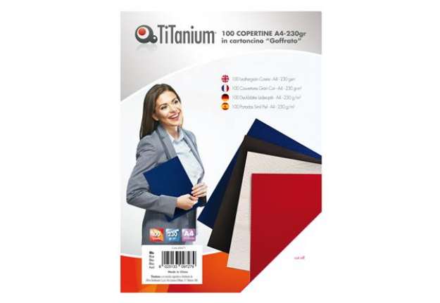 Immagine di Copertine rilegatura - A4 - 230 gr - cartoncino goffrato - blu - Titanium - scatola 100 pezzi