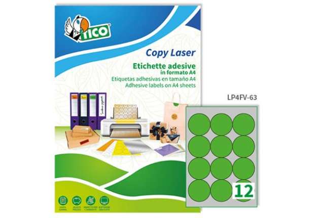 Immagine di Etichette adesive tonde LP4F - in carta - con margini - permanenti - diametro 63,5 mm - 12 et/fg - 7