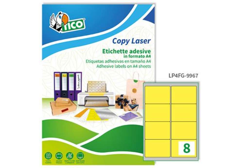 Immagine di Etichette adesive LP4F - in carta - angoli arrotondati - permanenti - 99,1 x 67,7 mm - 8 et/fg - 70