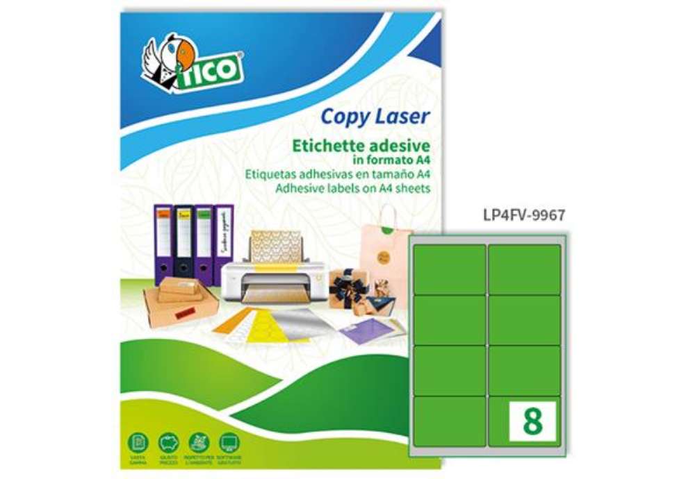 Immagine di Etichette adesive LP4F - in carta - angoli arrotondati - permanenti - 99,1 x 67,7 mm - 8 et/fg - 70