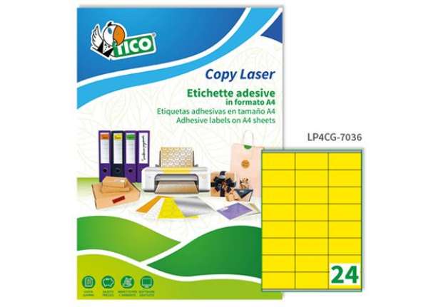 Immagine di Etichette adesive LP4C - in carta - permanenti - 70 x 36 mm - 24 et/fg - 70 fogli - giallo opaco - T