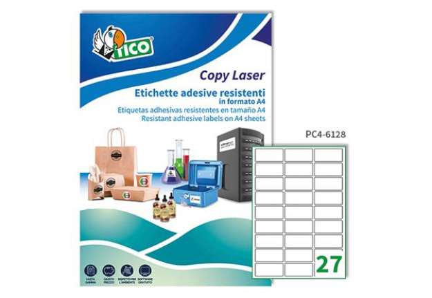 Immagine di Etichette adesive PC4 - in poliestere - laser - permanenti - 61 x 286 mm - 27 et/fg - 100 fogli - tr