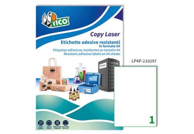 Immagine di Etichette adesive LP4P - in poliestere - laser - permanenti - 210 x 297 mm - 1 et/fg - 70 fogli - bi