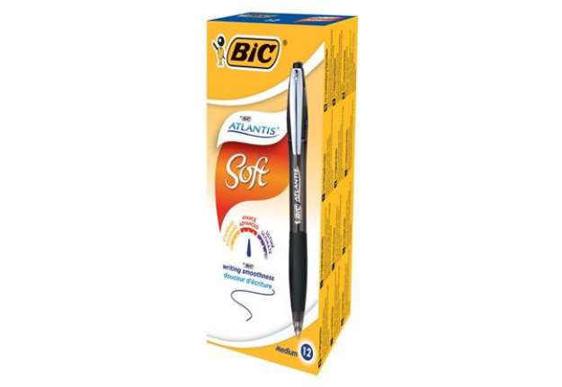 Immagine di Penne a sfera a scatto Atlantis Soft - punta 1,0mm - nero  - clip in metallo - Bic - conf. 12 pezzi