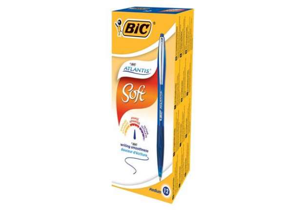 Immagine di Penne a sfera a scatto Atlantis Soft  - punta 1,0mm - blu - clip in metallo - Bic - conf. 12 pezzi