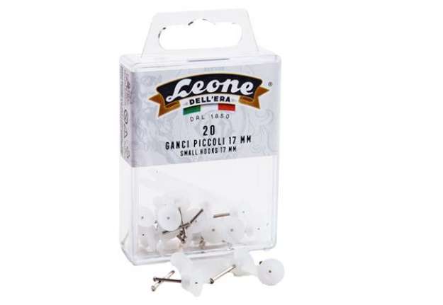 Immagine di Ganci per quadri ? con spilli assortiti - 1,7 cm - trasparente - Leone ? conf. 20 pezzi