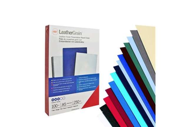 Immagine di Copertine LeatherGrain per rilegatura - A4 - goffrate - blu - 250 gr - GBC - conf. 100 pezzi