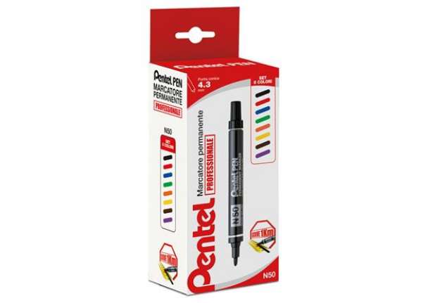 Immagine di Marcatore permanente N50 - punta tonda - astuccio 8 colori assortiti - Pentel