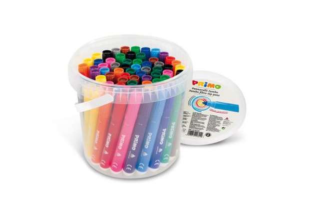 Immagine di Pennarelli Jumbo - punta ø7,6mm - colori assortiti - Primo - secchiello 60 pezzi