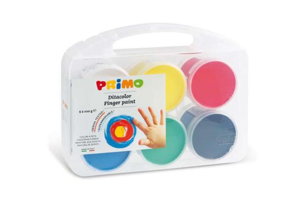 Immagine di Ditacolor colori a dita - 100ml  - c/pennello - Primo - valigetta 6 colori