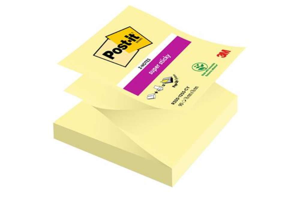 Immagine di Blocco Post-it Super Sticky Z Notes - R330-123SS-CY - 76 x 76 mm - giallo Canary - 90 fogli - Post-i