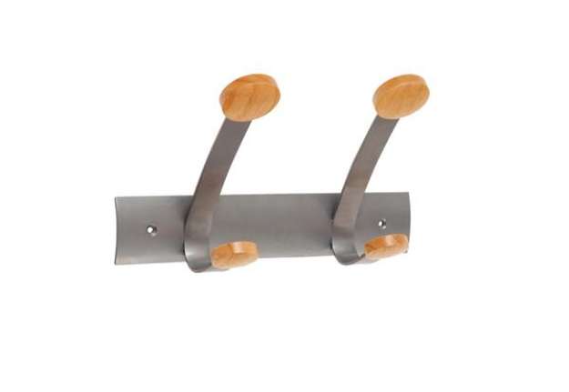 Immagine di Appendiabiti da muro - 2 posti - 30 x 11,2 x 17,5 cm - metallo/legno - grigio metallo/legno chiaro -