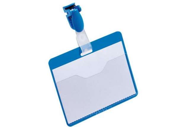 Immagine di Portanome a tasca aperta - clip in plastica - 6 x 9 cm - blu - Durable - conf. 25 pezzi